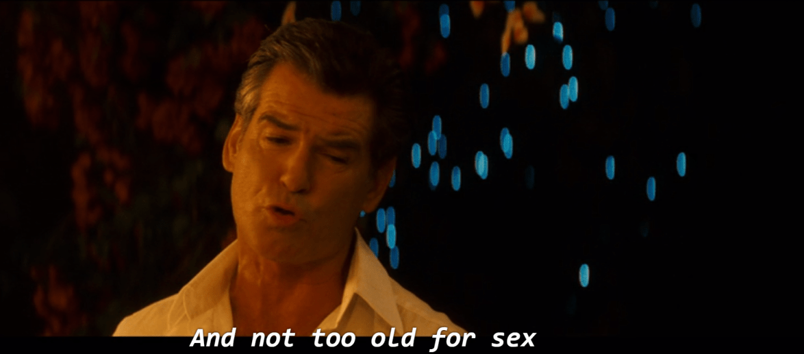 Captioned still from "Mamma Mia!"